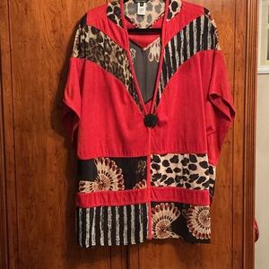 John Mark Red and Black Mixed-Print Jacket